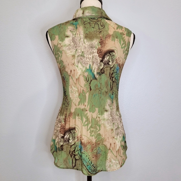 Cato Green Pleated Button-Up Blouse - Picture 4 of 6